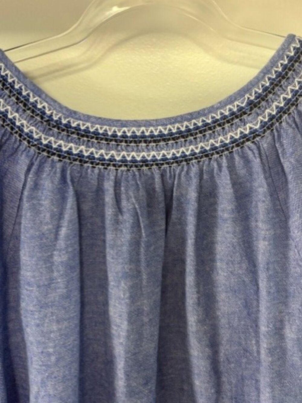 Talbots Plus Womens Blue Short Sleeve Linen Embroidered Tunic Top 2X Boho Casual - Picture 3 of 7